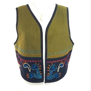 Vintage Body Xpressions Embroidered Vest Wool Blend Lined Size‎ L